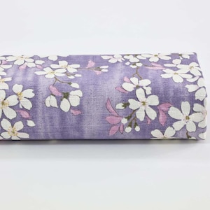 Japanese cherry blossom fabric purple background - 50cm - Japanese fabrics, Japanese Dobby cotton, sakura fabric, Hanami fabric, pink cherry trees