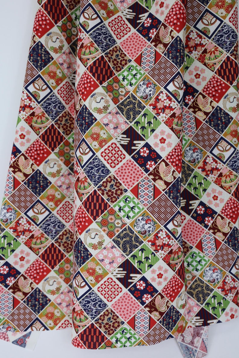 Japanese fabric square multi colored patterns 50cm, Japanese fabrics, Japanese patterns, Japanese print, Japanese colorful fabric, flower fabric image 5