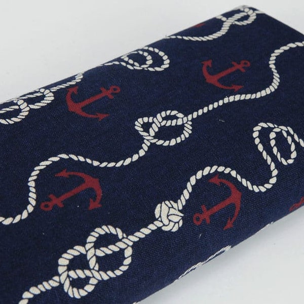 Tissu Japonais motif marin bleu marine - 50cm, tissus Japonais, tissu marin, tissu marine, canvas thème mer, canvas marin, tissu motif ancre