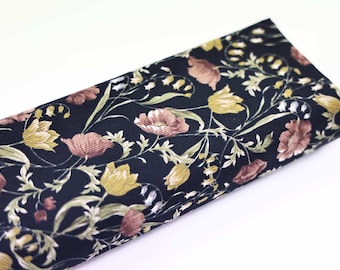 Tissu velours côtelé imprimé fleurs fond noir -50cm- tissu velours Japonais, velours imprimé, côtelé imprimé, tissu British, velours fleurie
