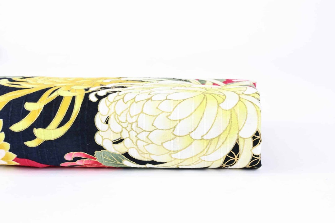 Japanese Chrysanthemum Fabric Black Red Background 50cm Etsy