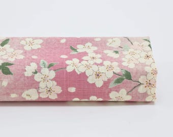 Tela japonesa dobby Sakura con degradado rosa - 50 cm - Telas japonesas, tela de primavera, color pastel, estampado Sakura, 桜, flores de cerezo