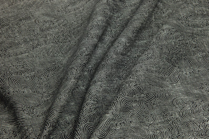 Japanese Nami pattern black 50cm black Japanese fabric | Etsy