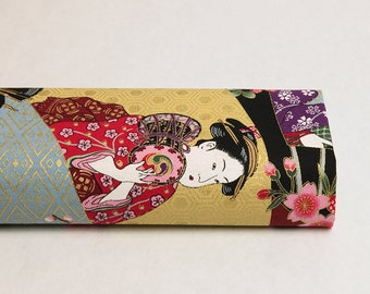 Colorful Japanese Geisha Fabric -50cm- japanese fabrics, japan textile, japan fabric, geisha fabric, Geisha colorful, Geisha pattern, Fuji