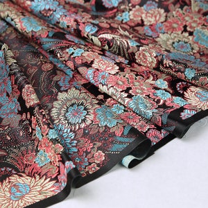 Floral chrysanthemum brocade fabric black background - 50cm, damask, chrysanthemum brocade, black brocade, floral brocade, floral damask, brocades