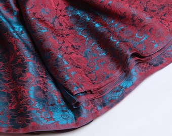 Pink and red silk brocade with a blue effect - 50cm, floral brocade, brocade, silk brocade, red brocade, red brocade fabric, red silk, silk