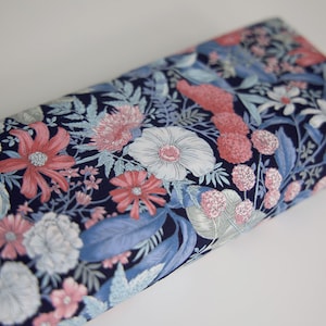 Japanese cotton poplin fabric with colorful florals on a blue background - 50cm, Japanese fabrics, Japanese liberty, Japanese poplin, floral Liebrty style