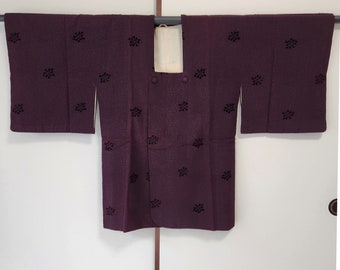 Aubergine velvet floral Michiyuki, vintage Michiyuki, Traditional coat, Kimono Jacket, Michiyuki, Aubergine velvet, velvet jacket, velvet