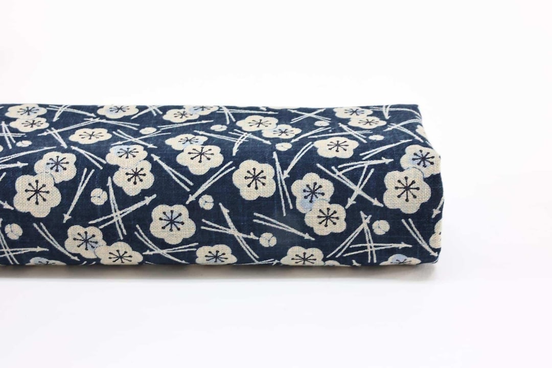 Hand-printed Japanese Fabric With Ume Pattern - 50cm, Japanese Fabrics ...