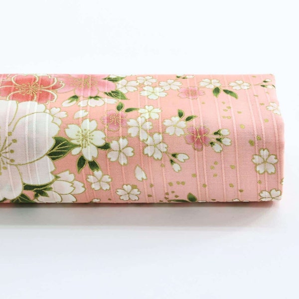 Japanese fabric golden cherry blossoms on pink background - 50cm, Japanese fabrics, Japanese Cherry, Sakura fabric, golden sakura, spring