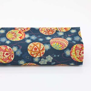 Japanese fabric Temari and Ume blue background -50cm- Japanese Temari fabric, Japanese Fabric, Japan Textile, Japan Ume, Temari balls