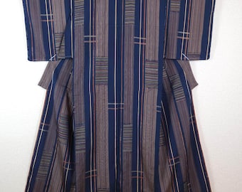 Kimono Komon antiguo con rayas doradas, tela japonesa vintage, tejido dorado, estilo étnico, tejido a mano, teñido a mano, raya dorada, gráfico