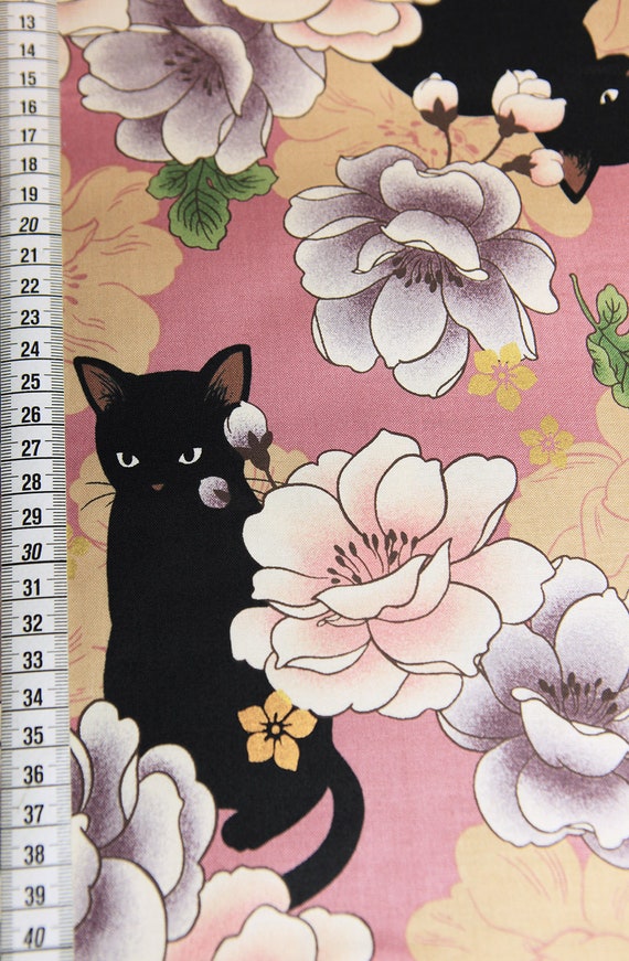 Tissu Japonais Motif Chat Neko Et Fleurs Pivoine Sur Fond Rose Etsy Tissu Japonais Motif Chat Neko Et Fleurs Pivoine Sur Fond Rose Etsy