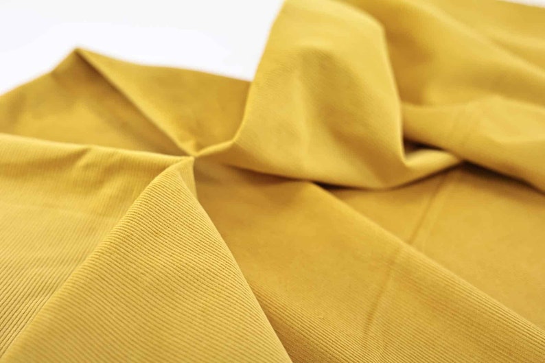 Tissu velours côtelé Japonais jaune moutarde 50cm tissu velour Japonais, velours en coton, velour uni, velour moutarde, velour épais jaune 画像 2