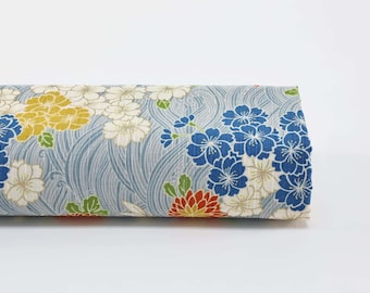 Tela japonesa shantung Sakura olas fondo azul claro - 50cm - Telas japonesas, patrón Nami, motivo de olas, flor de cerezo, bambú, kiku, 波