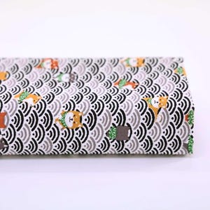 Kawaii Shiba fabric with black seigaiha waves - 50cm, Japanese fabrics, Shiba Inu, dog pattern, kawaii dog, fabric dog printed, Shiba Inu,柴犬