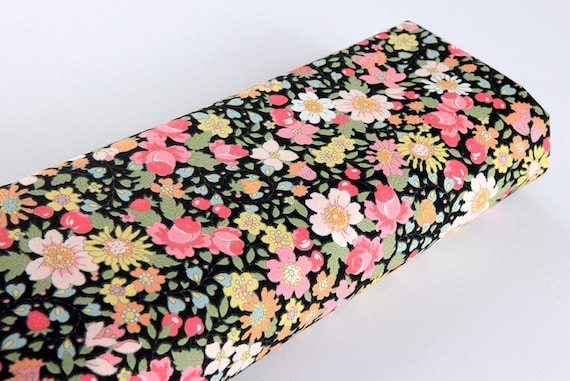 poplin Japanese fabrics Japanese poplin popeline liberty flower fabric 50cm Floral popeline fabric style liberty colorful black background