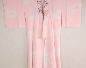 Vintage Nagajuban, Kimono Undergarment, Cream Yellow, Grass