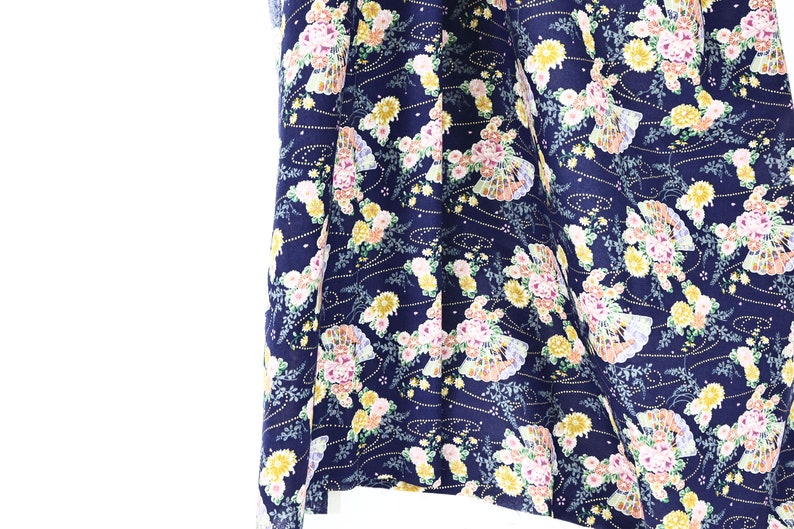 Japanese Fabric Fan Kiku Botan Blue Background -50cm- Japan Fabrics ...