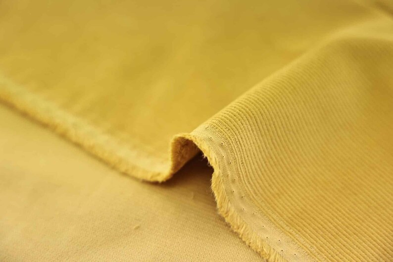 Tissu velours côtelé Japonais jaune moutarde 50cm tissu velour Japonais, velours en coton, velour uni, velour moutarde, velour épais jaune 画像 3