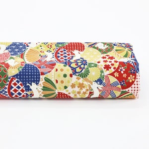 Japanese fabric rabbit and Temari colored -50cm- Japanese fabric, kawaii fabric, rabbit fabric, bird pattern, cute rabbit, Kobayshi fabric