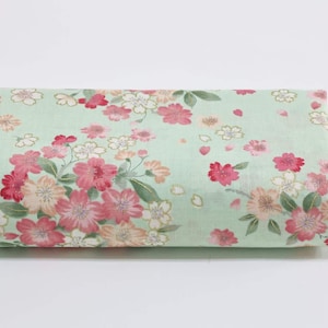 Japanese fabric cherry blossoms gold effect green background -50cm- Japanese pattern, Japanese Fabric, Japan Textile, Japan motif, sakura