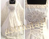 MEDIEVAL WEDDING DRESS S-M 10-12-14 Witch Handfasting Larp Wicca Fancy Lotr Victorian Renaissance Gown Halloween Costume Gothic Historical