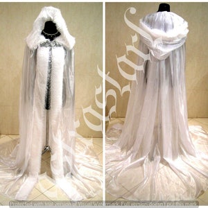 FUR medieval cloak white cape wedding dress costume snow ice queen Narnia witch angel x-mas renaissance tudor larp wicca ELSA LOTR Frozen