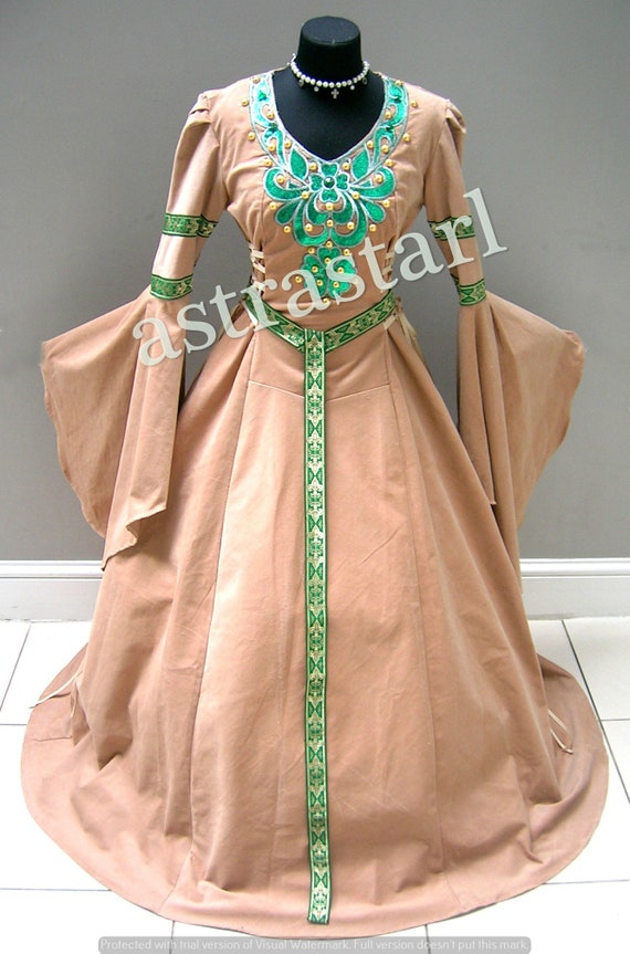 Medieval Wedding Dress S-M 10-12-14 Halloween Costume Gothic Gown Witch Handfasting LARP Wicca Victorian Historical Renaissance Coslay Fancy
