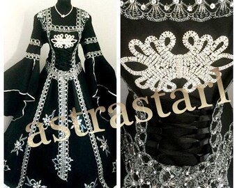 Medieval Wedding Dress S-M 10-12-14 Halloween Costume Gothic Gown Witch Handfasting LARP Wicca Victorian Historical Renaissance Coslay Fancy