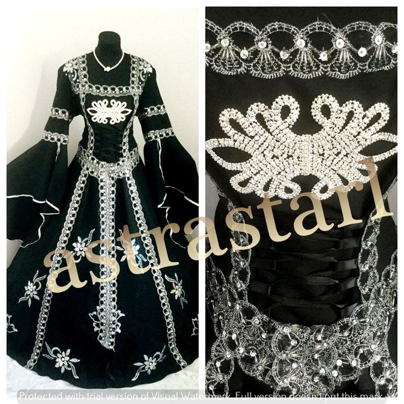 Medieval Wedding Dress S-M 10-12-14 Halloween Costume Gothic Gown Witch Handfasting LARP Wicca Victorian Historical Renaissance Coslay Fancy