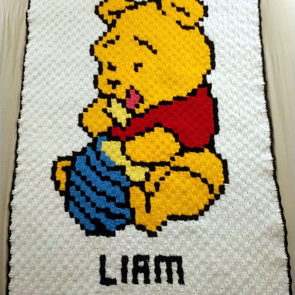 PDF chart pattern: Pooh Bear Baby Blanket, C2C Crochet Blanket