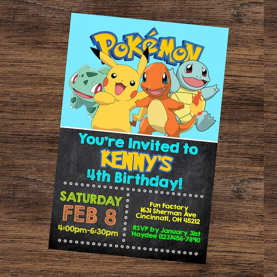 Pokemon Invitations Chalkboard Birthday Party Invite Etsy