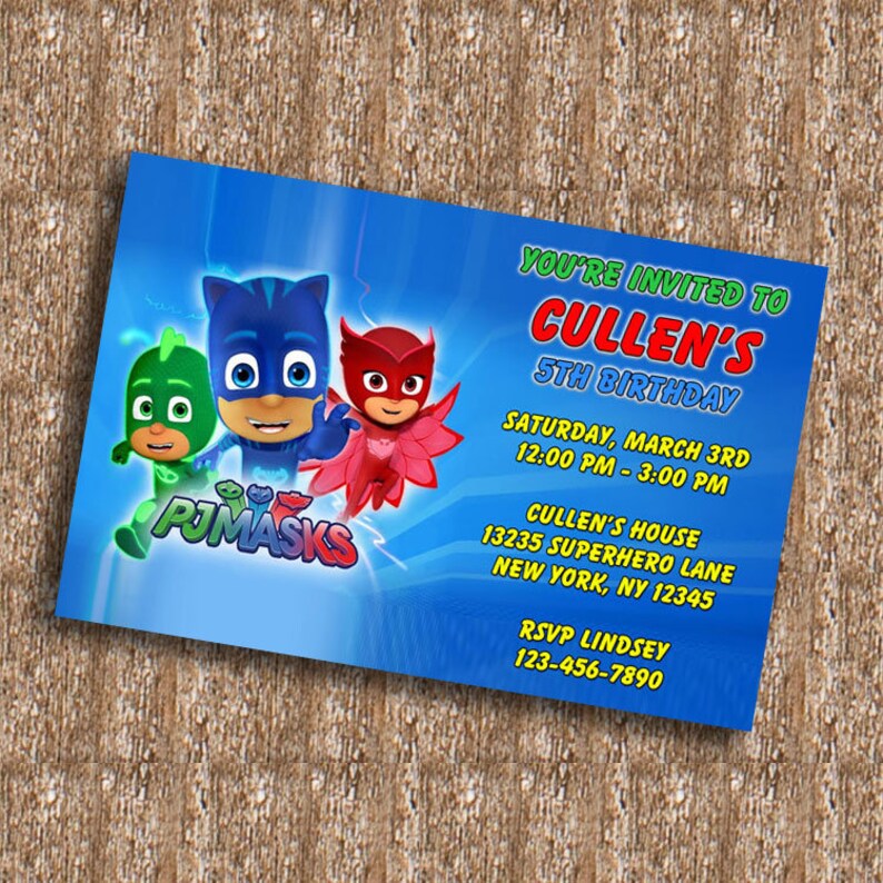 PJ Masks Invitations Birthday Party Invite Printable & Etsy