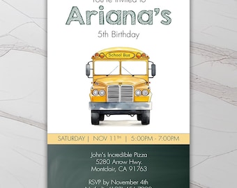 Wheels on the Bus Invitations School Chalkboard - Birthday Party Invite - Printable & Shipped
