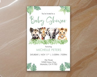 Baby Jungle Animals Baby Shower Invitations - Zebra, Giraffe, Lion Invite - Printable & Shipped - Printed on Cardstock