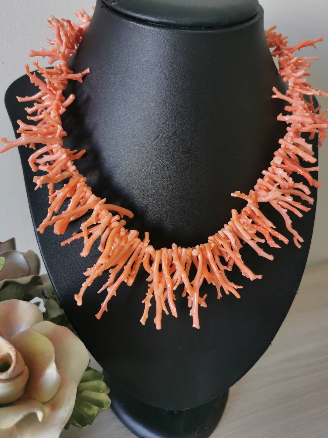 Pink Coral Necklace Natural Coral Maxi Fringe Necklace Etsy