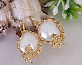 White baroque pearl earrings and 925 silver, Italian jewels