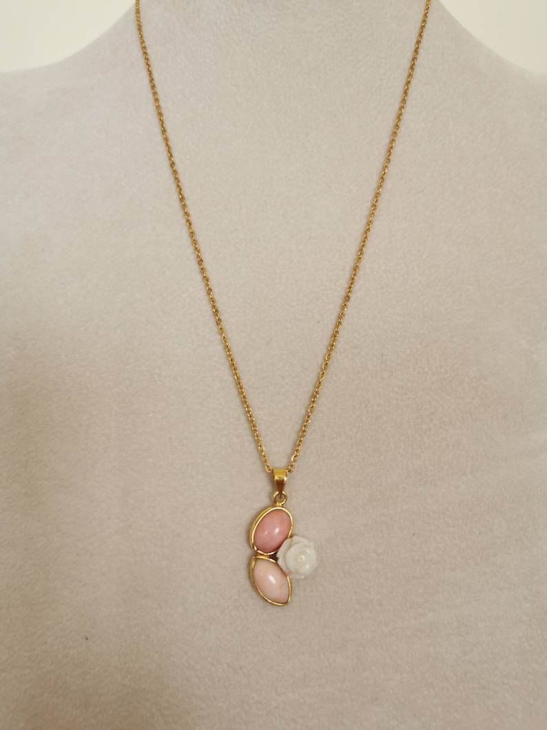 Italian jewelry Silver necklace 925 with pink pendant and natural pink coral