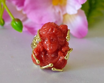 Bague Femme En Argent 925 Avec Cabochon De Corail Rouge De Sardaigne - Taille 12