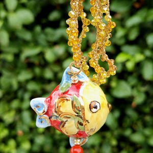 Caltagirone ceramic fish necklace and crystals, Sicilian rosary necklace