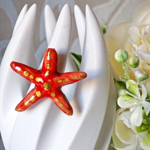 Caltagirone ceramic and brass starfish ring, Sicilian ring