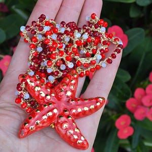 Caltagirone ceramic starfish necklace with crystals, Sicilian rosary necklace