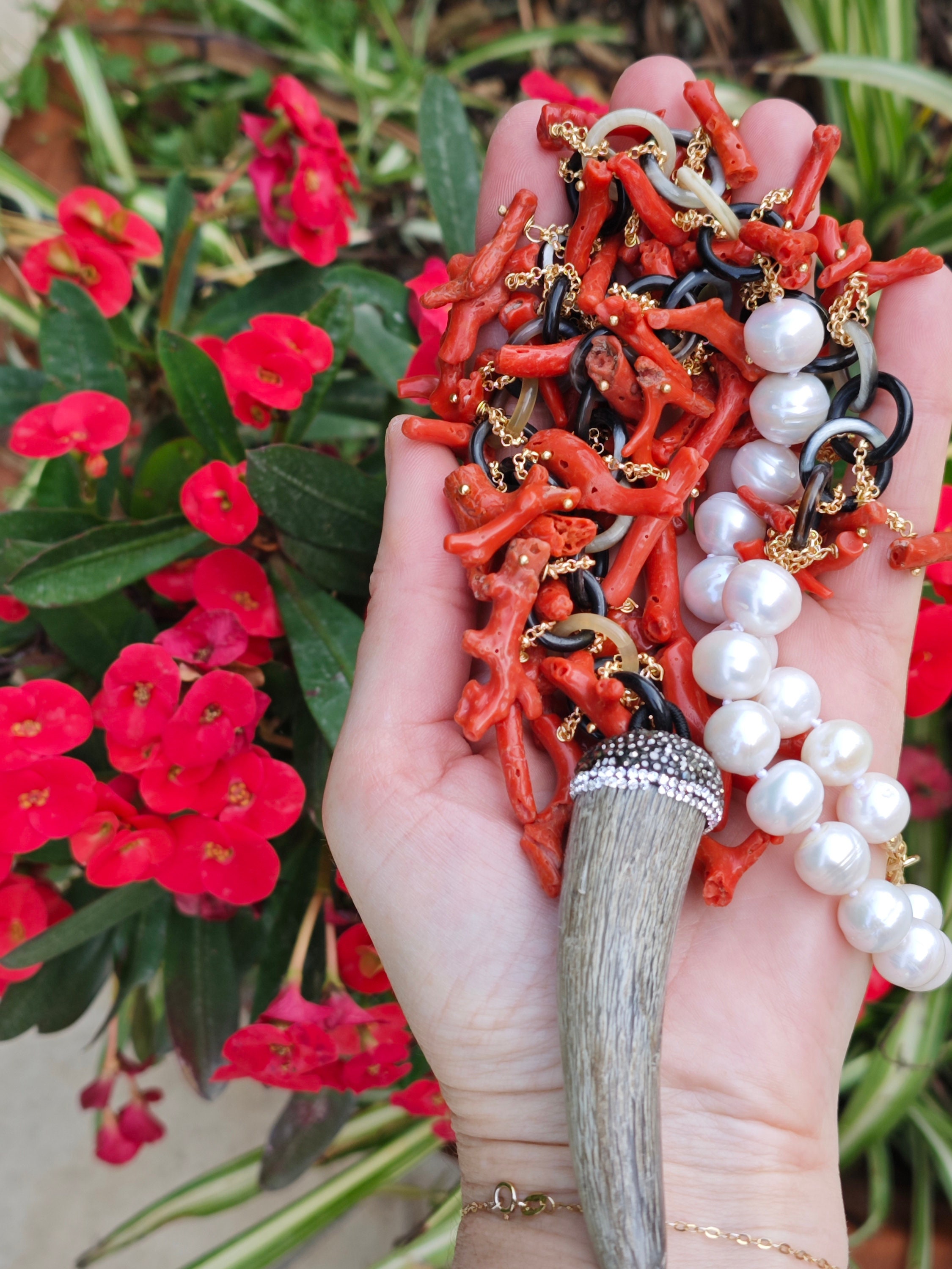 Collier De Perles De Corail Rouge Méditerranée Naturel - Prestigieux, Grosse Perle, Neuf