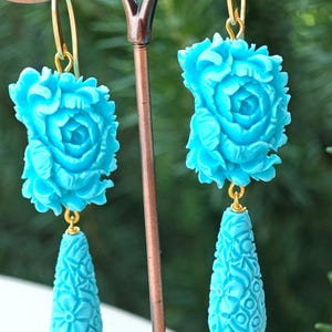 Turquoise rose earrings, turquoise drop earrings, 925 silver earrings, Italian jewelry