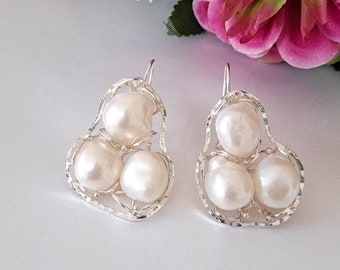 White baroque pearl earrings and 925 silver, Italian jewels