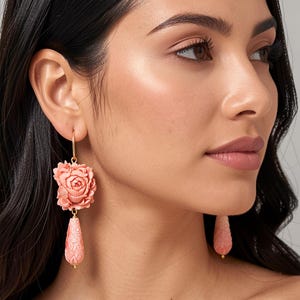 Orecchini rose pasta corallo rosa, orecchini gocce , orecchini argento 925 , gioielli italiani