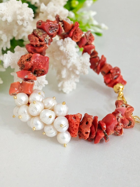 Bracelet En Corail Rouge Naturel D'Italie - Perles 3.5 Mm, Laiton, Fait Main, 7 Pouces