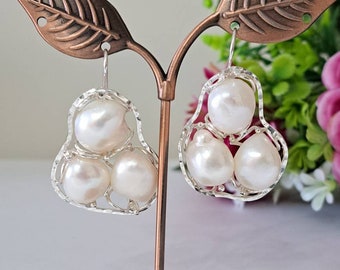 White baroque pearl and 925 silver earrings, Italian jewelry