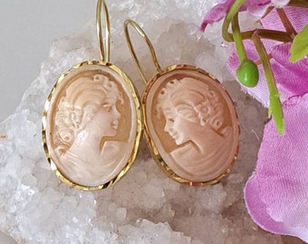 Sardonic shell cameo earrings, silver earrings, Italian jewelry